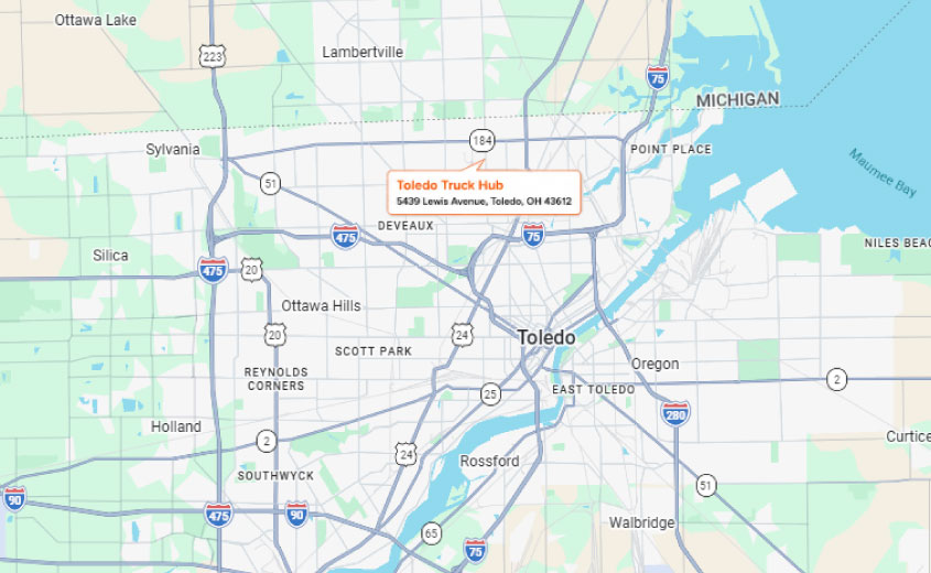 Map showing Toledo Truck Hub at 5439 Lewis Avenue in Toledo, Ohio